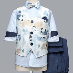 Rikidoos Full Sleeves Abstract Printed 3 Piece Party Suit Set With Bow - Light Blue-picture-2