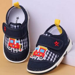 Cute Walk By Babyhug Casual Shoes with Velcro Closure Mesh & Train Patch - Navy Blue-image-55