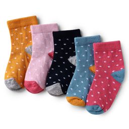Cute Walk by Babyhug Knit Ankle Length Antibacterial Socks With Polka Dots Design Pack Of 5 - Multicolour-image-83