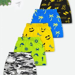 Trampoline Cotton Blend Knit Pack Of 5 Camouflage & Graphic Printed Shorts - Multi Color-image-84