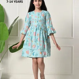 BAESD Girls Floral Printed Bell Sleeve Fit & Flare Dress-image-57