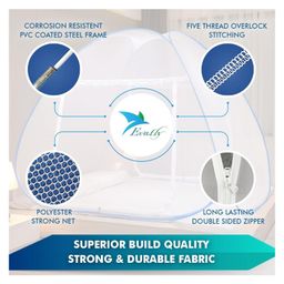 Evafly Mosquito Net for Double Bed  King Size Foldable Machardani -Blue image 2