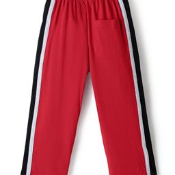 Taeko Single Jersey Knit Full Length Track Pant With Text Print & Tape Detailing - Red image 2
