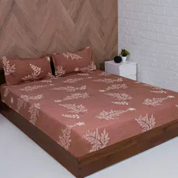 Aura Brown & White Floral Printed Microfiber 210 TC Queen Bedsheet Set-14