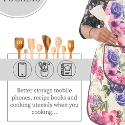Kuber Industries 2-Pcs Pink & Cream Colored Printed Waterproof Apron With Center Pocket image 5