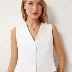 Happiness istanbul Woven V-Neck Sleeveless Waistcoat-picture-54