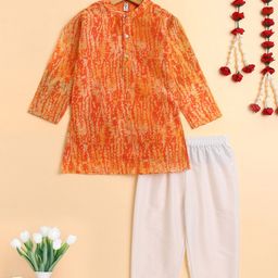 The Magic Wand Boys Abstract Printed Band Collar Straight Kurta With Pyjamas-picture-42