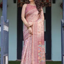 OCTICS Kalamkari Printed Pure Cotton Chanderi Saree-picture-0