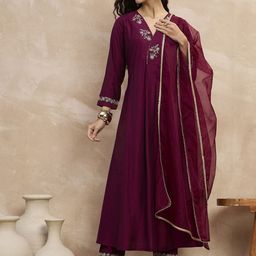 all about you Women Embroidered Regular Kurta with Trousers & With Dupatta-picture-14