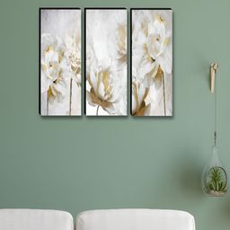 SAF Cream-Coloured & White 3 Pieces Floral and Botanical Synthetic Wood Wall Paintings-31