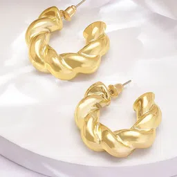 Rubans 18K Gold Plated Twisted Design Statement Hoop Earrings-58