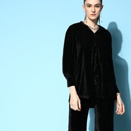 SASSAFRAS Women  Black Solid Velvet Shirt-image-38