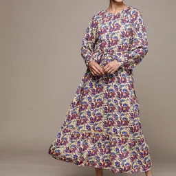 Label Ritu Kumar Yellow & Blue Floral Maxi Dress-image-10