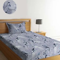 Klotthe Grey Cotton Blend 300 TC Single Elastic Bedsheet With 1 Pillow Cover-image-99