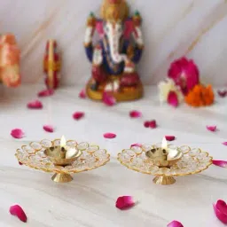 eCraftIndia Gold Crystal Bowl Shape Crystal Diyas - Set of 2-image-47