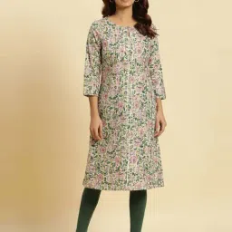 W Beige Printed Straight Kurta-picture-4