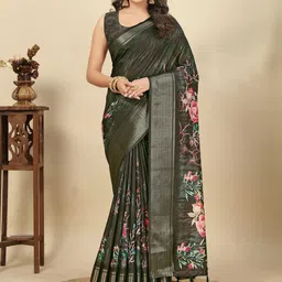 J 6 DESIGNER Floral Printed Silk Cotton Saree With Stitched Blouse-picture-14
