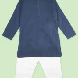 Indus Route by Pantaloons Kids Navy & White Cotton Regular Fit Full Sleeves Kurta Set-image-56