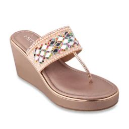 Metro Women's Peach T-Strap Wedges-image-80