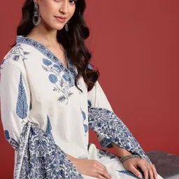 Anouk Floral Printed Mirror Work Pure Cotton Kurta with Trousers & With Dupatta-11