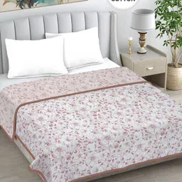 FABINALIV Peach Floral Reversible AC Room 230 GSM Pure Cotton Double Bed Dohar-image-31