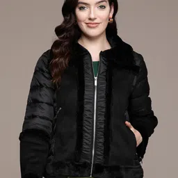 Label Ritu Kumar Women Solid Faux Fur Puffer Jacket-48