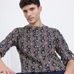 Anouk Rustic Ethnic Motifs Printed Pure Cotton Band Collar Straight Kurta-image-90