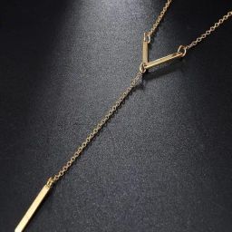 OOMPH Gold Tone Link Chain V-Shape Lariat Fashion Necklace for Women-2
