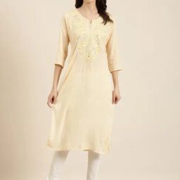 SHOWOFF Peach Cotton Regular Fit Kurta-image-22