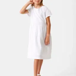 Kate & Oscar Kids White Cotton Regular Fit Dress-image-94