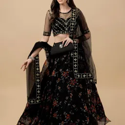 BAESD Floral Embroidered Semi-Stitched Lehenga & Unstitched Blouse With Dupatta-image-51