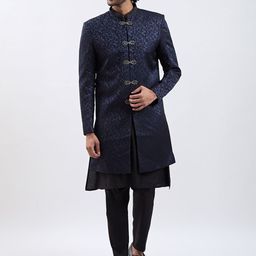 Vastramay Men Jacquard Self-Design Indo-Western Sherwani Set-17