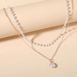 OOMPH Gold Tone Link Chain With Pearls Multi Layer Necklace for Women-96