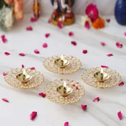 eCraftIndia Gold Crystal Bowl Shape Crystal Diyas - Set of 4-image-31