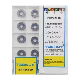 Tabikut Carbide Milling Inserts Stainless Steel 80 to 180 m/min, RPMT1204 T15 (Pack of 10)-31