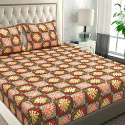 bsb home Beige & Green 144 TC Queen Bedsheet with 2 Pillow Covers-image-28