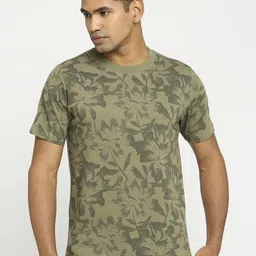 Basics Men Floral Printed Round Neck Cotton T-shirt-image-74