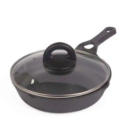 The Indus Valley Black Cast Iron 21.08 cm Deep Frying Skillet With Long Handle & Glass Lid (0.86 L)-image-88
