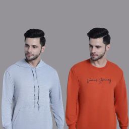 Vimal Jonney Grey & Orange Regular Fit Printed Sweatshirt - Pack of 2-image-60