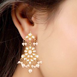 Anouk Gold-Plated Kundan Studded Contemporary Shaped Drop Earring-44