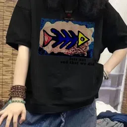 KPOP Women Graphic Printed Round Neck Cotton T-shirt-picture-3