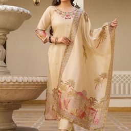 BlueRang Women Ethnic Motifs Embroidered Kurta with Churidar & Dupatta-image-128
