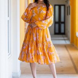 Suha Floral Print V-Neck Puff Sleeve Tiered Fit & Flare Dress-picture-15
