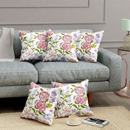 Trance Home Linen Purple & White Set of 5 Floral Square Cushion Covers-3