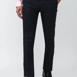 Peter England Navy Slim Fit Flat Front Trousers-image-53