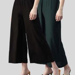 Kryptic Black & Green Mid Rise Flared Pants - Pack Of 2-image-46
