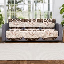 Kuber Industries Brown & White Set of 6 Cotton Sofa Cover-17