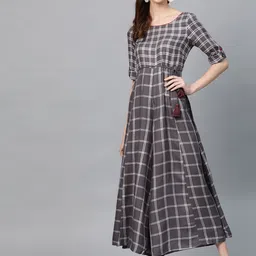 AURELIA Women Charcoal Grey & White Checked Basic Jumpsuit-17