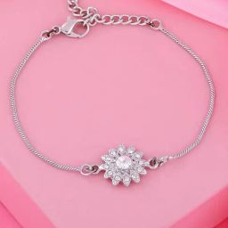Estele Rhodium-Plated Sublime Floral Bracelet with Austrian Crystals for Women-image-98