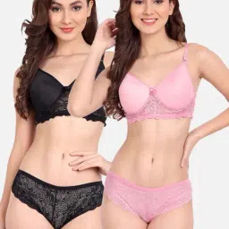 FIMS: Fashion is my Style Black & Pink Lace Work Lingerie Set - Pack Of 2-image-45